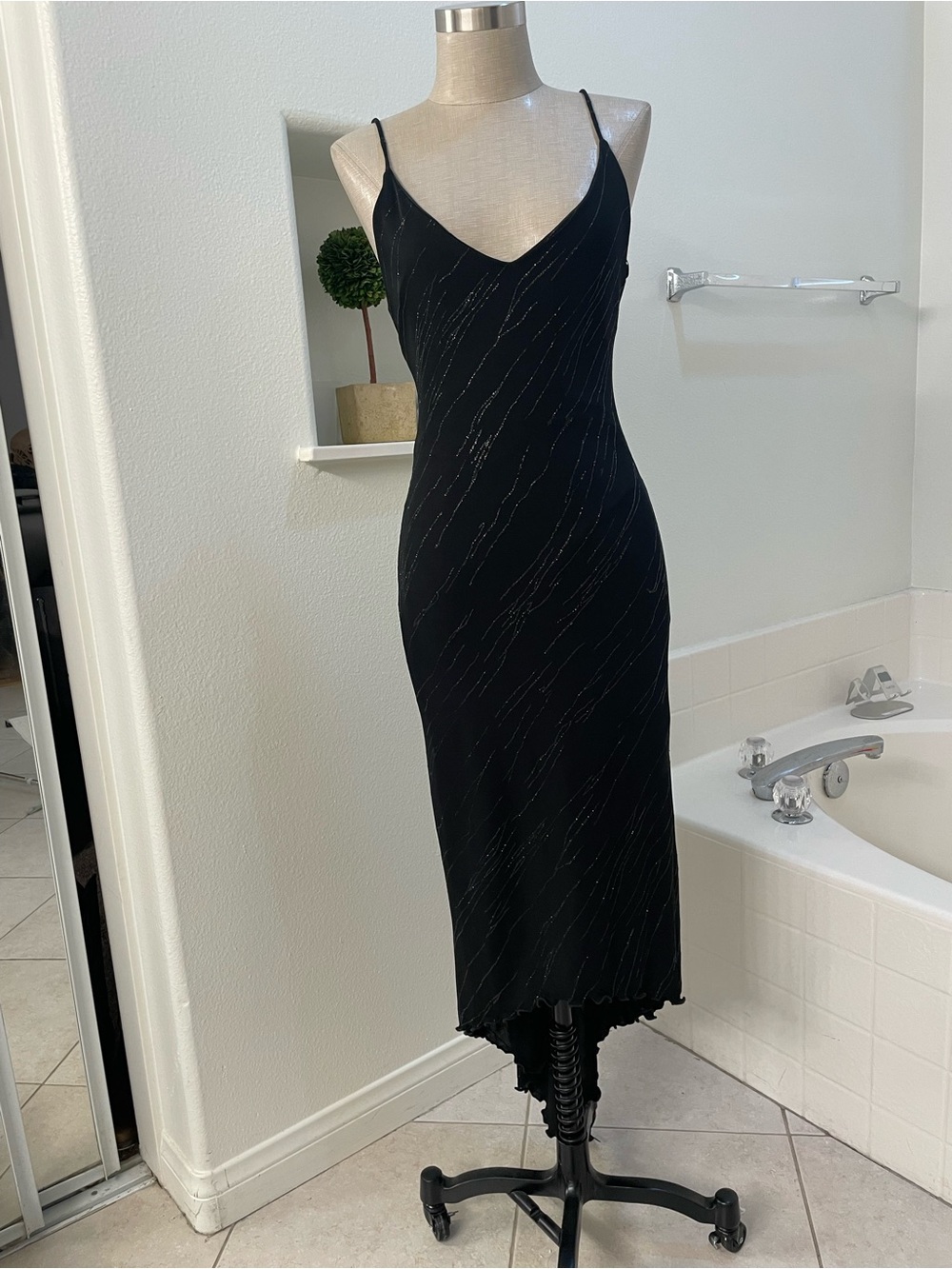 Black vintage y2k fairy slip Dress with Spaghetti Straps and low back